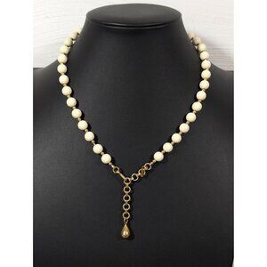 Vintage Monet Cream Round Bead Necklace Gold Tone MCM 19"